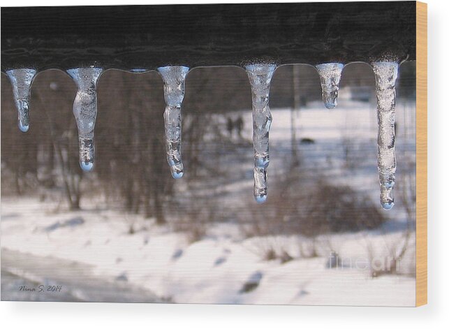 Icicles Wood Print featuring the photograph Icicles on the bridge by Nina Silver