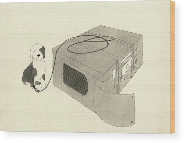 Animal Wood Print featuring the digital art Illustration Of A Dog Beside A Travelling Case by Jean Pages