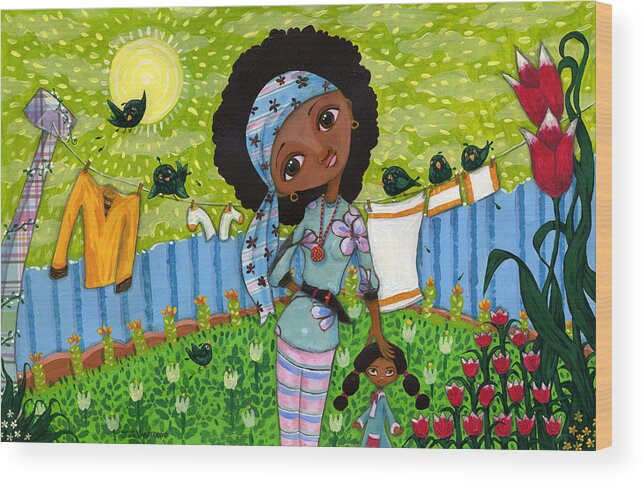 African American Wood Print featuring the painting In The Backyard Garden by Jacquelin L Westerman
