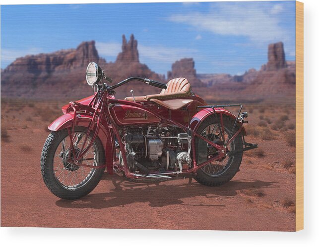 Indian Motorcycle Wood Print featuring the photograph Indian 4 Sidecar 2 by Mike McGlothlen