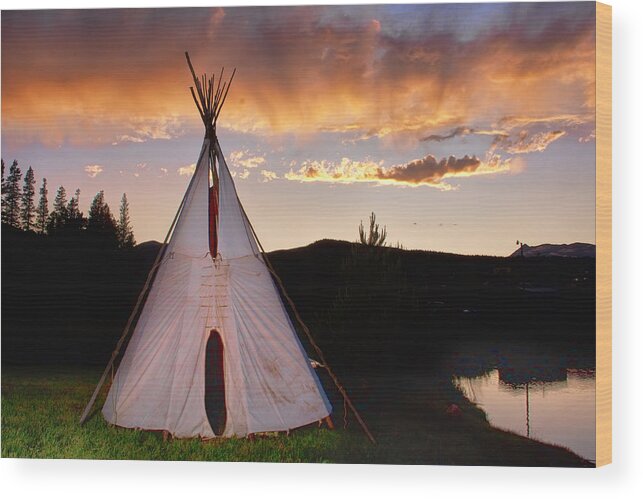 Teepee Wood Print featuring the photograph Indian Teepee Sunset by James BO Insogna