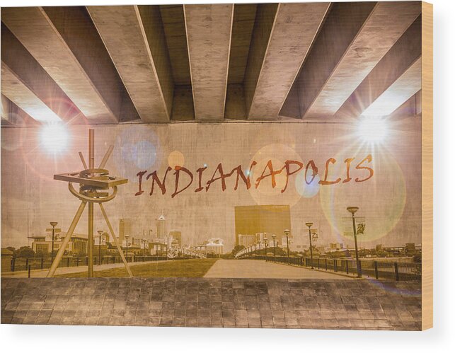 Bridge Wood Print featuring the photograph Indianapolis Graffiti Skyline by Semmick Photo