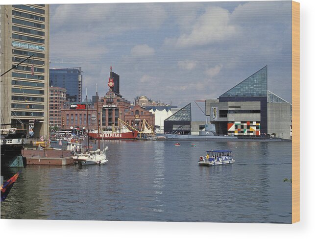 Cities Harbors  Water Ocean Baltimore  Maryland Boats Wood Print featuring the photograph Inner Harbor Baltimore Md by Gail Maloney