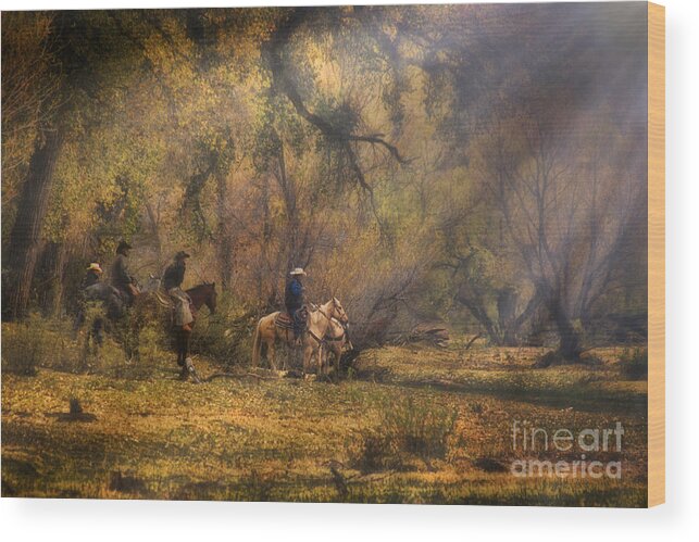 Cowboys Wood Print featuring the photograph Into the Light by Priscilla Burgers
