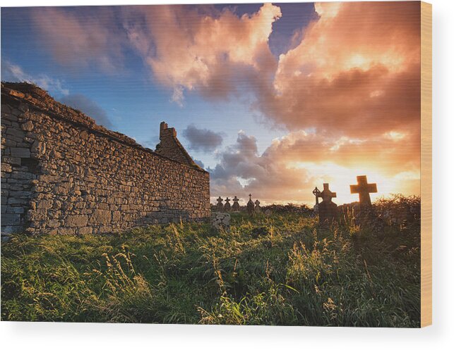 Doolin Wood Print featuring the photograph Irish Church Sunset by Allan Van Gasbeck
