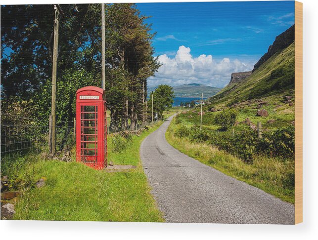 Scotland Wood Print featuring the photograph Traditonal British Telephone Box on the Isle of Mull by Max Blinkhorn