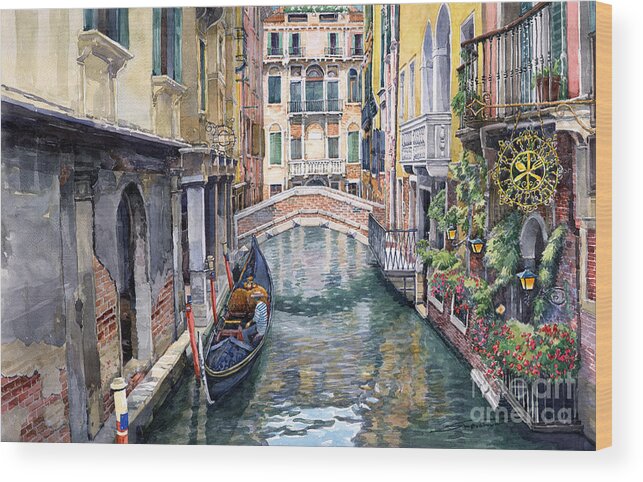 Watercolor Wood Print featuring the painting Italy Venice Trattoria Sempione by Yuriy Shevchuk