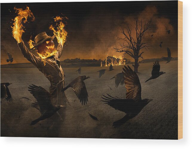 Halloween Wood Print featuring the photograph Jack-o\'-scarecrow by Christophe Kiciak