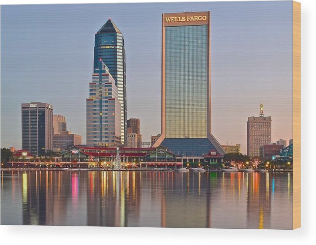 Jacksonville Wood Print featuring the photograph Jacksonville Over St Johns River by Frozen in Time Fine Art Photography