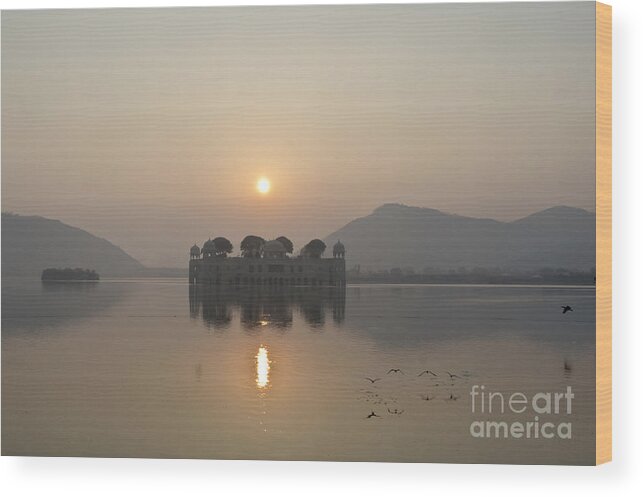 Sunrise Wood Print featuring the photograph Jal Mahal in sunrise by Elena Perelman