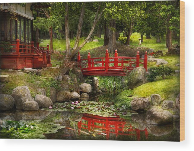 Teahouse Wood Print featuring the photograph Japanese Garden - Meditation by Mike Savad