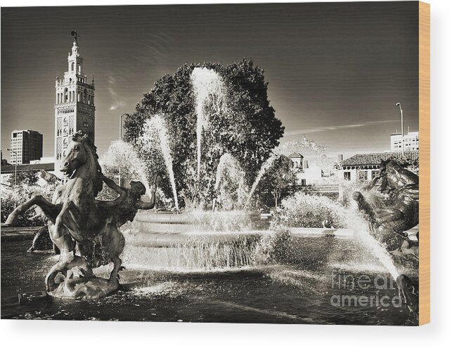 Kansas City Wood Print featuring the photograph JC Nichols Memorial Fountain BW 1 by Andee Design
