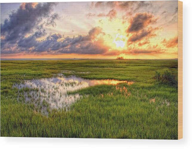 Marsh Wood Print featuring the photograph Jeffers Sunset reflection by John Loreaux