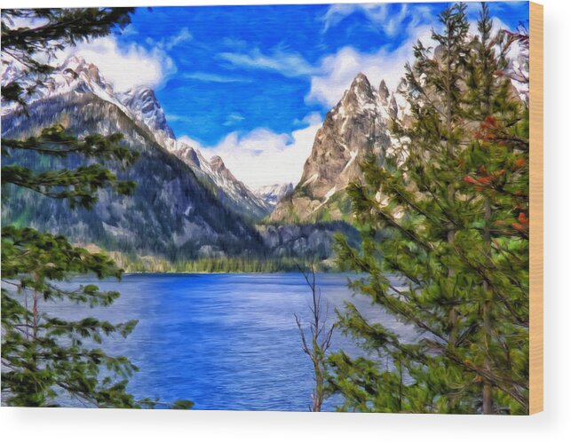 Grand Tetons Wood Print featuring the painting Jenny Lake by Michael Pickett
