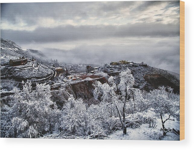 Snow Wood Print featuring the photograph Jerome after icy snow storm by Ron Chilston