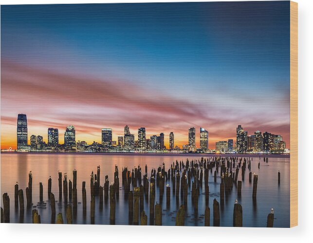 America Wood Print featuring the photograph Jersey City skyline at sunset by Mihai Andritoiu