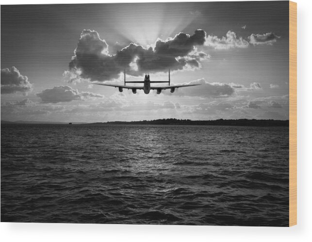 Avro Lancaster Wood Print featuring the photograph Job done low-level Lancaster black and white by Gary Eason