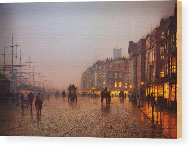 John Atkinson Grimshaw Wood Print featuring the painting John Atkinson Grimshaw Liverpool from Wapping 1885 by MotionAge Designs
