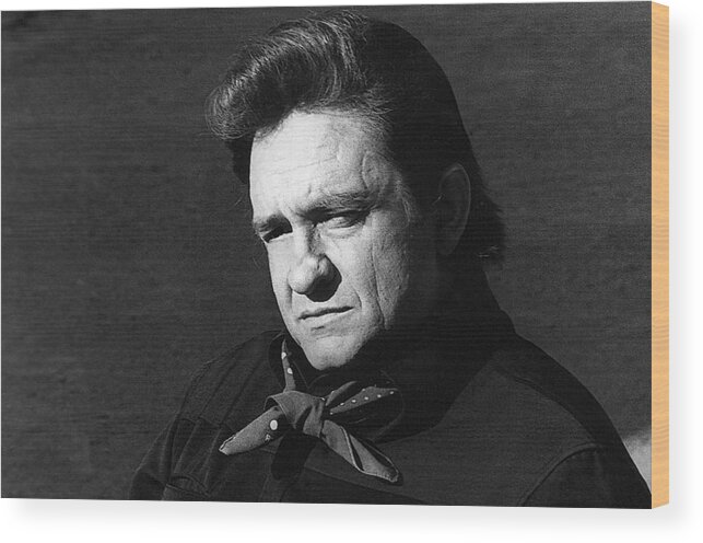 Johnny Cash Close-up The Man Comes Around Music Homage Old Tucson Az Walker Evans Dorothea Lange Great Depression Arkansas Book Of Revelation Hurt Video Wood Print featuring the photograph Johnny Cash close-up The Man Comes Around music homage Old Tucson AZ by David Lee Guss