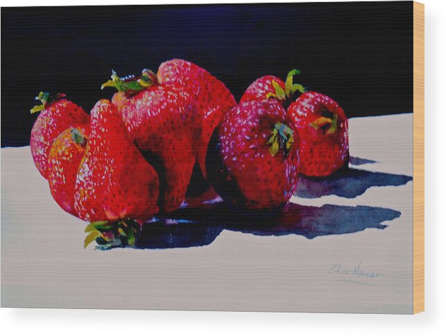 Berries Wood Print featuring the painting Juicy Strawberries by Sher Nasser