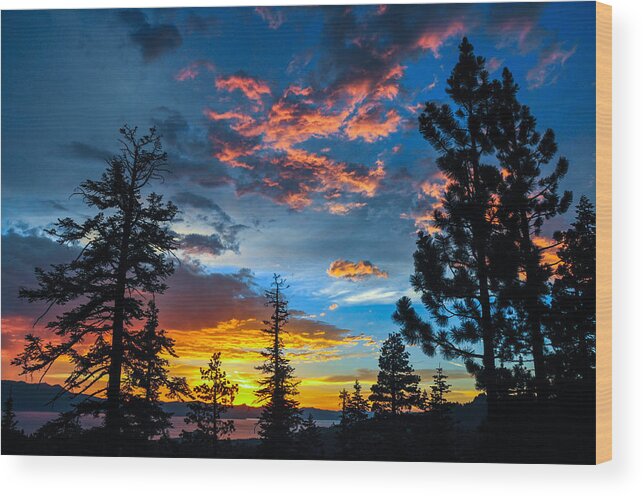 Sunset Wood Print featuring the photograph July 14 2014 Lake Tahoe Sunset - Nevada by Bruce Friedman