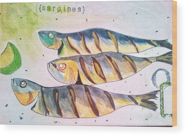Watercolor Wood Print featuring the digital art Just sardines by Olivier Calas