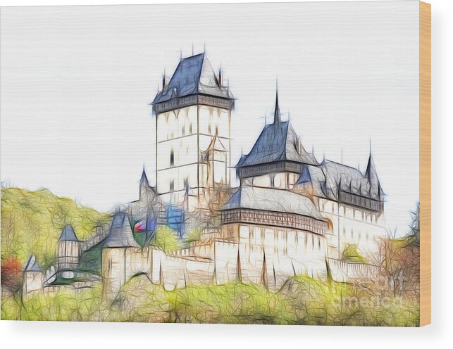 Karlstejn Wood Print featuring the digital art Karlstejn - famous gothic castle by Michal Boubin