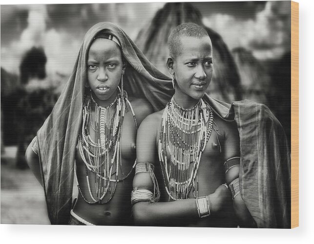 People Wood Print featuring the photograph Karo Girls Sharing A Scarf by Piet Flour