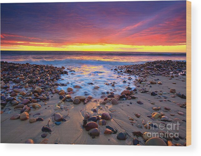 Sunset Pebbles Stones Beach Seascape Seascapes Karrara Hallett Cove Adelaide South Australia Australian Wood Print featuring the photograph Karrara Sunset by Bill Robinson