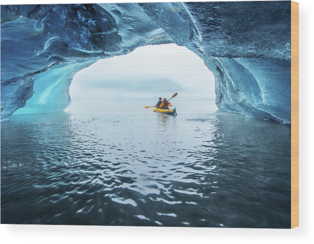 Valdez Wood Print featuring the photograph Kayak In Ice Cave by Piriya Photography