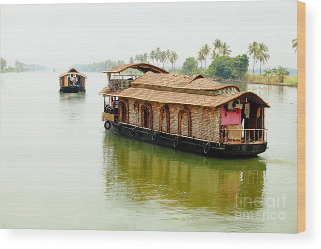 Palm Wood Print featuring the photograph Kerala houseboats by Paul Cowan
