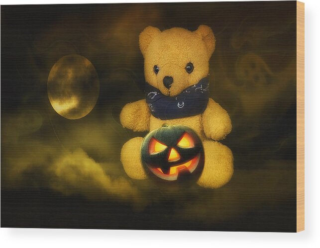 Halloween Teddy Wood Print featuring the photograph Kevs Teddys 021 by Kevin Chippindall