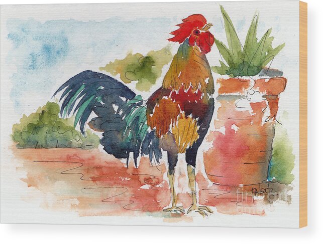 Impressionism Wood Print featuring the painting Key West Rooster by Pat Katz