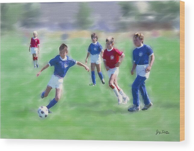 Paintings Wood Print featuring the photograph Kids Soccer Game by Gary De Capua