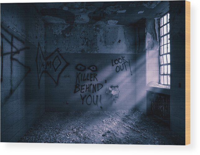 Abandoned Wood Print featuring the photograph Killer Behind You - Abandoned Hospital Asylum by Gary Heller