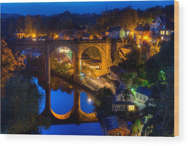 Europe Wood Print featuring the photograph Knaresbrough Viaduct Night Reflection by Dennis Dame