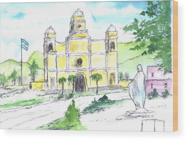 La Iglesia Wood Print featuring the painting La Iglesia en Santa Barbara Honduras by Patrick Grills
