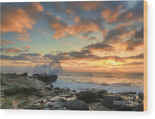 La Jolla Wood Print featuring the photograph La Jolla Cove At Sunset by Eddie Yerkish