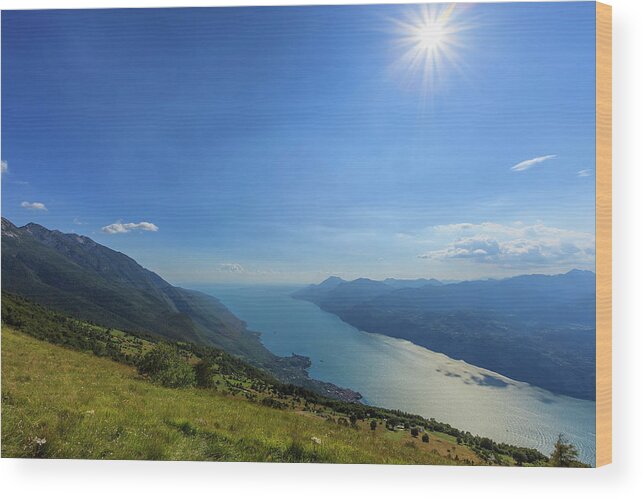 Non-urban Scene Wood Print featuring the photograph Lake Garda Seen From Monte Baldo, Italy by Flavio Vallenari