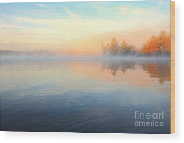 Autumn Wood Print featuring the photograph Lake in Misty Morning by Charline Xia