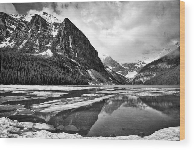 Lake Louise Wood Print featuring the photograph Lake Louise - Black and White #3 by Stuart Litoff