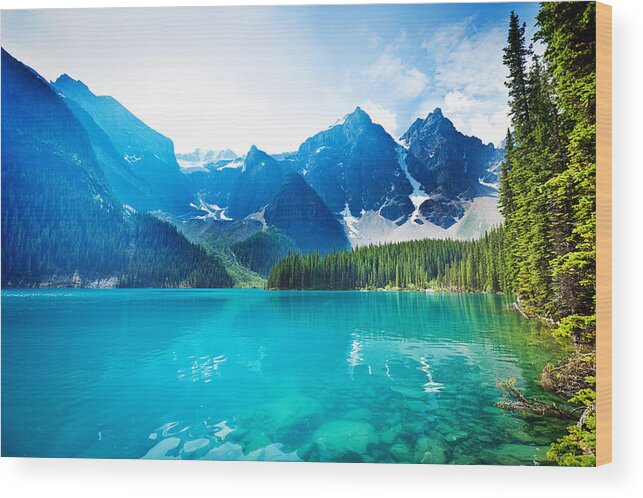 Scenics Wood Print featuring the photograph Lake Moraine, Banff National Park Emerald Water Landscape, Alberta, Canada by YinYang