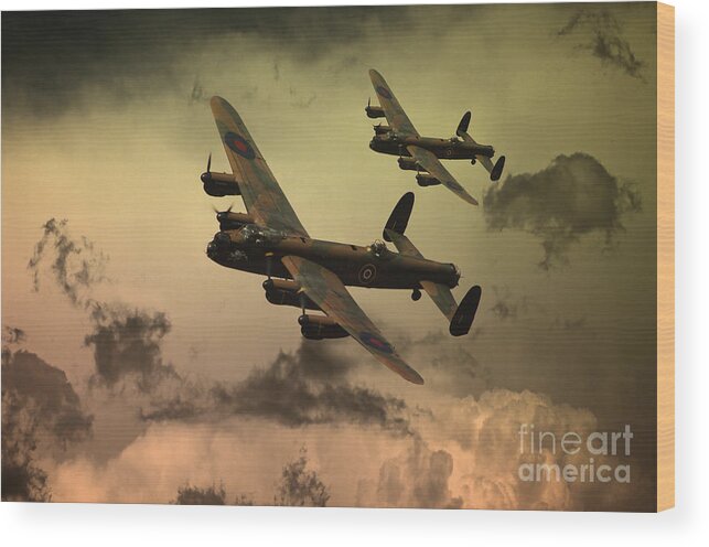 Raf Lancaster Bomber Wood Print featuring the digital art Lancaster Fire In The Sky by Airpower Art