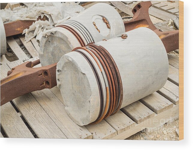 Pistons Wood Print featuring the photograph Large pistons rods and rings by Imagery by Charly