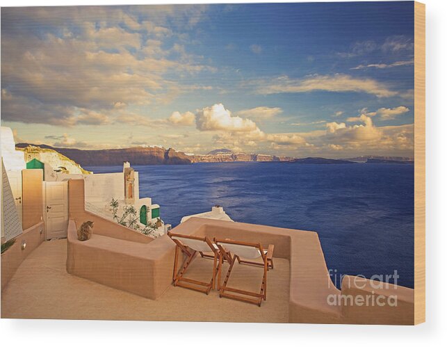 Santorini Wood Print featuring the photograph Last light by Aiolos Greek Collections