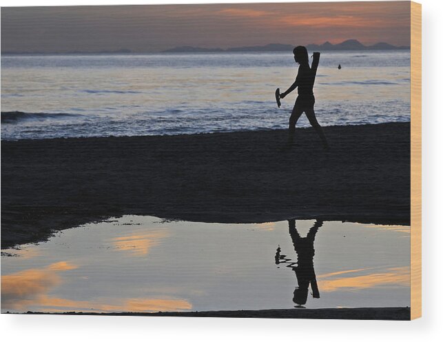 3d Wood Print featuring the photograph Coast of Majorca viewed from Son Bou beach in Minorca and water reflexion - Last summer days 3 by Pedro Cardona Llambias