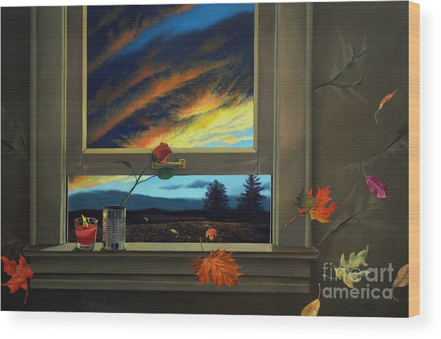 Rose Wood Print featuring the painting Late Autumn Breeze by Christopher Shellhammer by Christopher Shellhammer