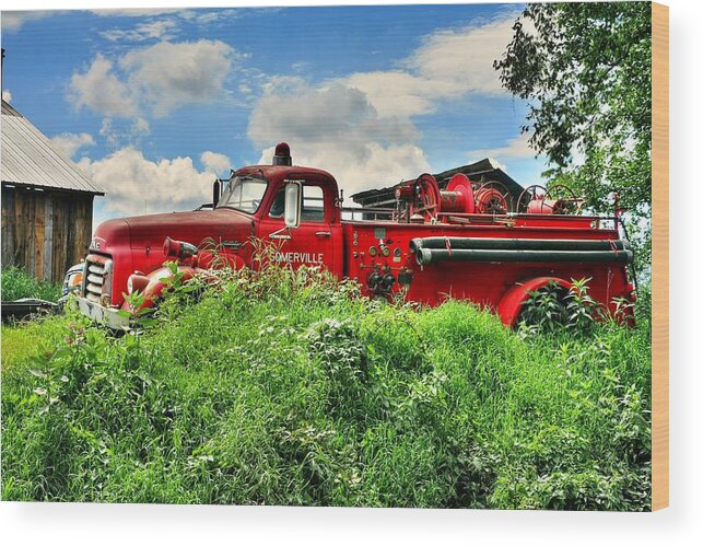 Gmc Truck Wood Print featuring the photograph Late to the Fire 2 by John Nielsen
