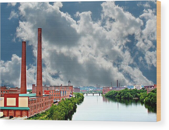 Lawrence Wood Print featuring the photograph Lawrence MA Skyline by Barbara S Nickerson