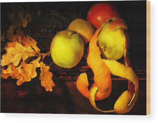 Leaves Wood Print featuring the digital art Leaves Fruits and Peels by Charlie Roman